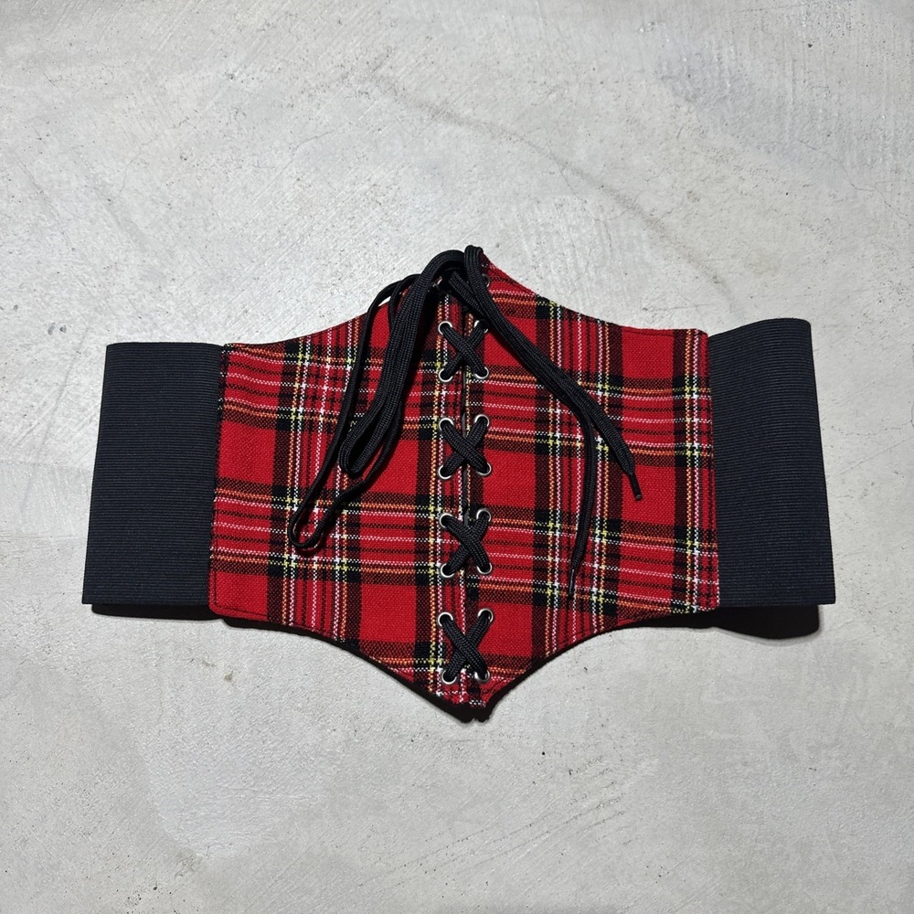 Lavish By Daisy Corset Bustier Large PVC Plaid Lace Up Front Sexy Lingerie